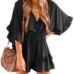 Black Flowy Ruffle Babydoll Romper Jumpsuit XL
